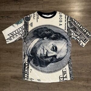 $100 Bill Benjamin Franklin MonUnisex Shirt Soft Plush Oversized M Fit Large